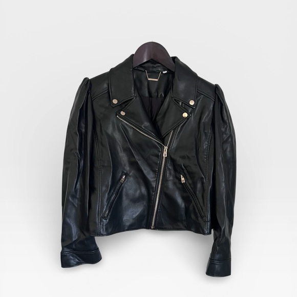 Chico's Black Faux Leather Cropped Moto Jacket - Picture 3 of 13